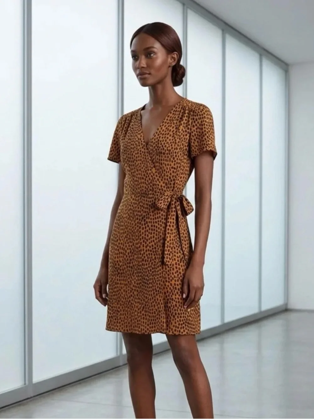 J.Crew drapey twill wrap orange & navy dress size 6